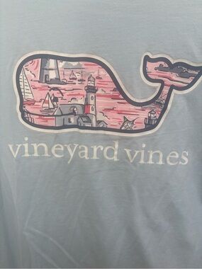 Vineyard Vines Light Blue Tee with Pink Nautical Whale